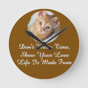 Foto. Katze, Text, austauschbar, Runde Wanduhr