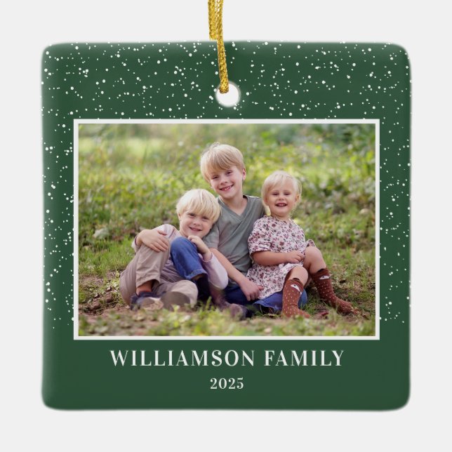Foto Keepake Snow Grün Weihnachten Keramikornament (Vorderseite)