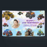 Foto Kids Monster Truckboy Birthday Party Banner<br><div class="desc">Monster-LKW, LKW, Rennen, Geburtstag, Geburtstagsparty, Rennen, Spaß, Kindergeburtstag-Party, Kinder-Party, Monster-LKW, </div>