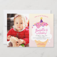 FOTO KIDS PARTY INVITE Retro-Eis Kegel pink