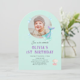Foto Kindergeburtstag Einladung, lila aquamarin Einladung