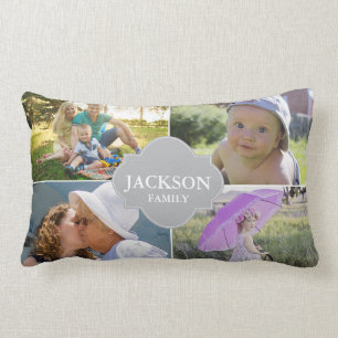 Foto-Kissen, 4 Collage-Fotos mit Familienname Lendenkissen