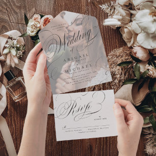 Foto Klassische Kalligrafie-Hochzeit All In One Einladung