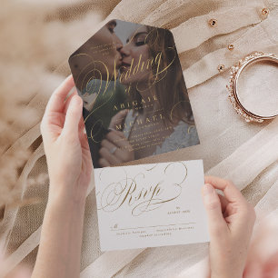 Foto Klassische Kalligrafie-Hochzeit All In One Einladung