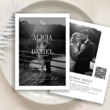 Foto klassischer Schwarz-Weiß-QR-Code-RSVP-Hochzei