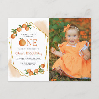 Foto Kleine Süsse Orange 1. Geburtstag Einladung Postkarte