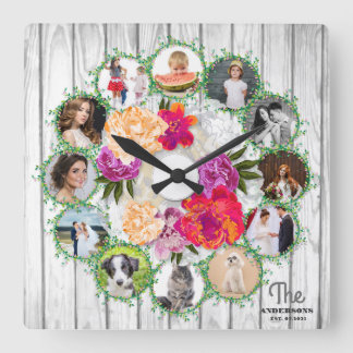 Foto-Kollektion rund um das Bouquet von Blume Quadratische Wanduhr