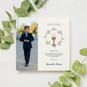 Foto Kommunion Dankeschön Karte - Blumenkranz