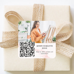 Foto Künstler Designer rosa Marmor QR-Code Quadratischer Aufkleber