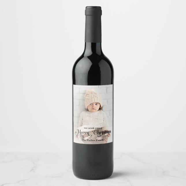 Foto Label Overlay extravagant Frohe Weihnachten Weinetikett (Vorderseite)