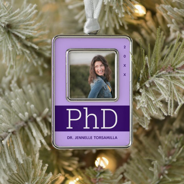 Foto Lavender Lila Name PhD Abschluss Rahmen-Ornament Silber (Baum)