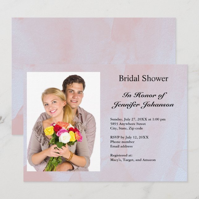 Foto Lavender Mist Marble Brautparty Einladung (Vorne/Hinten)