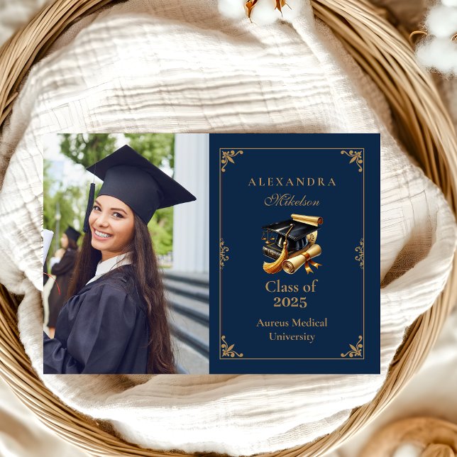 Foto Law School Abschluss Moderne Navy Blue Gold Ankündigung (Von Creator hochgeladen)