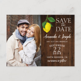 Foto Lemon Rustikales Holz Save the Date | Ankündigungspostkarte