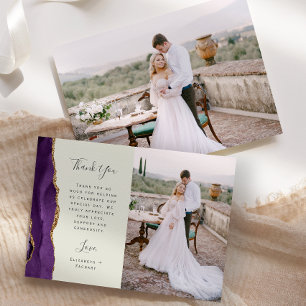 Foto Lila Agate Gold Elfenbeinhochzeit Dankeskarte
