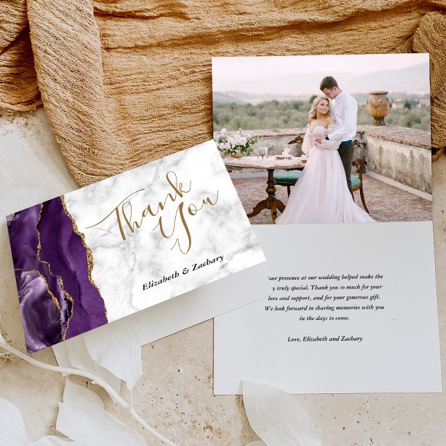 Foto Lila Agate Gold Marmor Hochzeit Vielen Dank Karte (Von Creator hochgeladen)