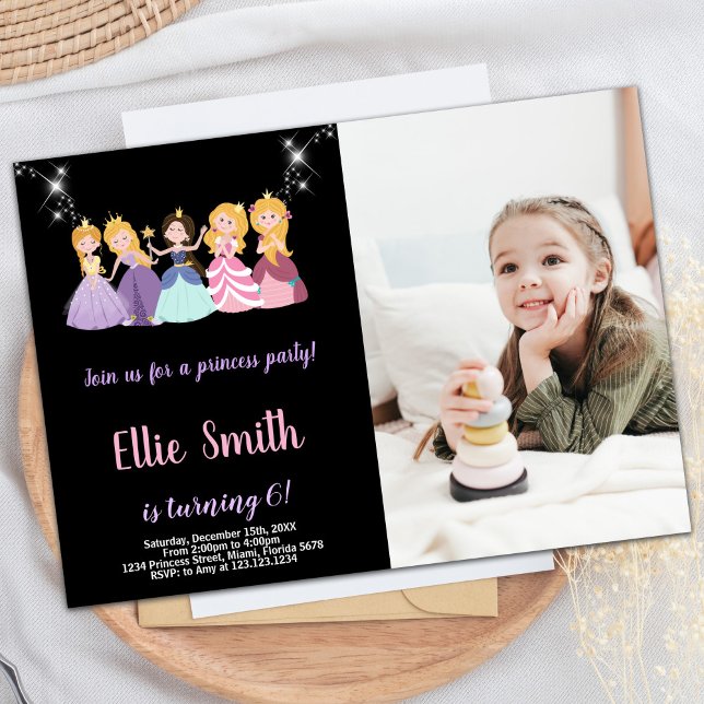 Foto Lila Black Princess Geburtstagseinladungen Einladung (Photo Purple Black Princess Birthday Invitations
)