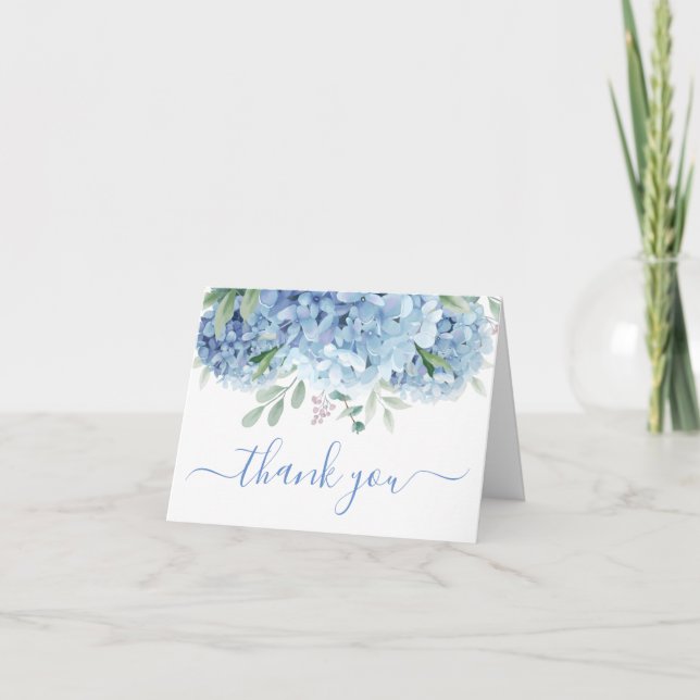 Foto Lila Blue Floral Wedding Dankeskarte (Vorderseite)
