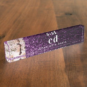 Foto lila Glitzer Monogramm Initialen Name Namensplakette