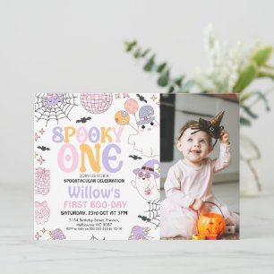 Foto Lila Halloween Spooky 1. Geburtstag Einladung