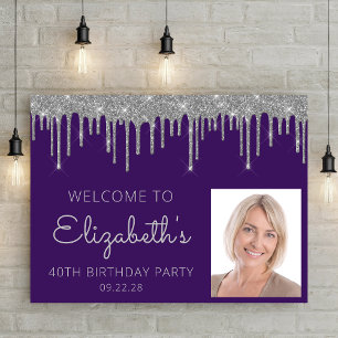 Foto Lila Silber Glitter 40. Geburtstag Willkommen Poster