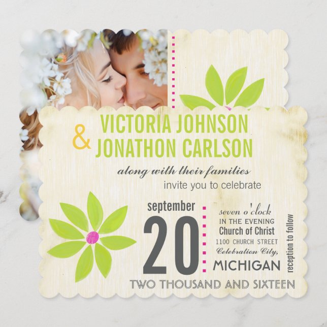 Foto Limon Stylized Daisy Wedding Einladungen (Vorne/Hinten)