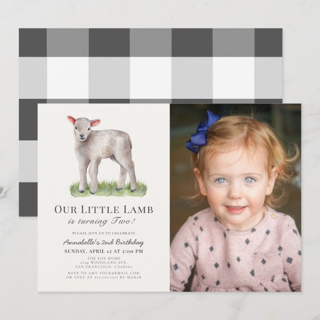 Foto "Little Lamb Kindergeburtstag" Einladung (Vorne/Hinten)