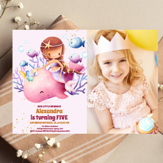 Foto Little Mermaid Girl Birthday Party Einladung