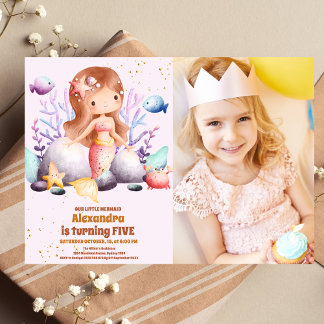 Foto Little Mermaid Girl Birthday Party Einladung