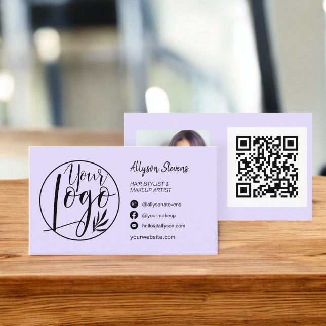 Foto-Logo für einfaches Lavendel Visitenkarte (Simple lavender hair makeup photo logo qr code business card)