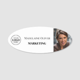 Foto-Logo für Mitarbeiter einfach weiß Namensschild