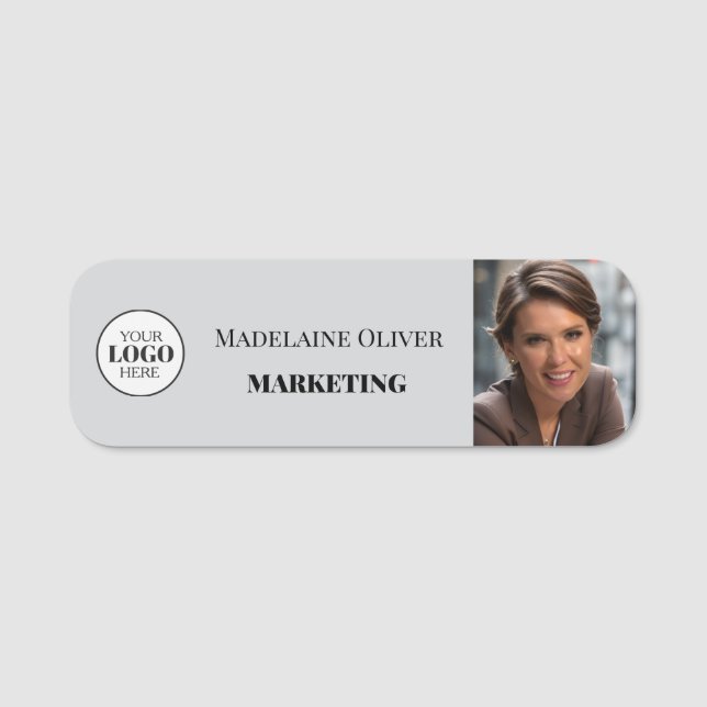 Foto-Logo für Mitarbeiter grau Namensschild (Vorderseite)