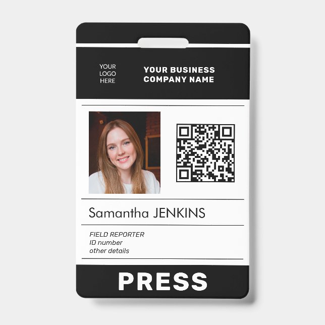 Foto-Logo-QR-Code-Pressepass-ID Ausweis (Vorderseite)
