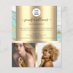 Foto-Logo QR-Code Werbung Gold Green Marble Flyer