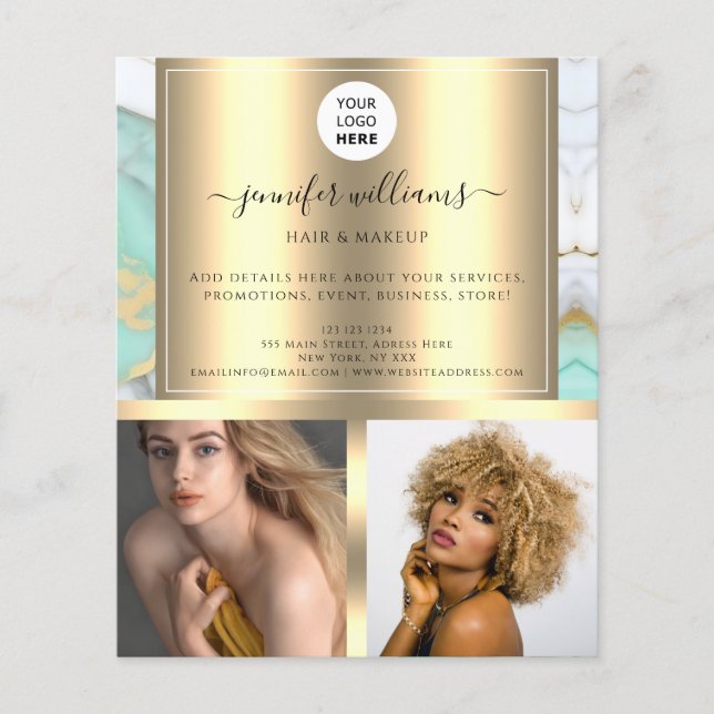 Foto-Logo QR-Code Werbung Gold Green Marble Flyer (Vorne)