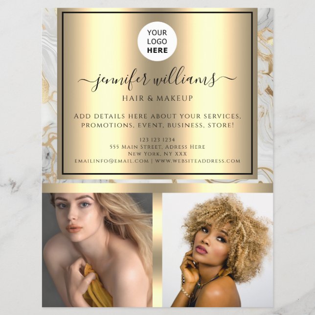 Foto-Logo QR-Code Werbung Gold Modernes Marmor Flyer (Vorne)