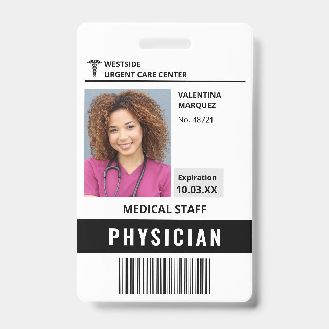 Foto-Logo-Strichcode-Abzeichen für Krankenhausmita Ausweis (Vorderseite)