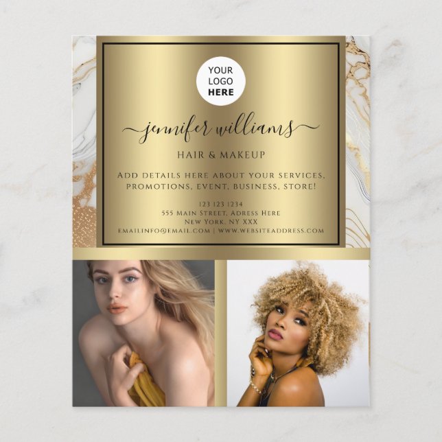 Foto Logo Werbung Gold Weißer Marmor Moderne Flyer (Vorne)