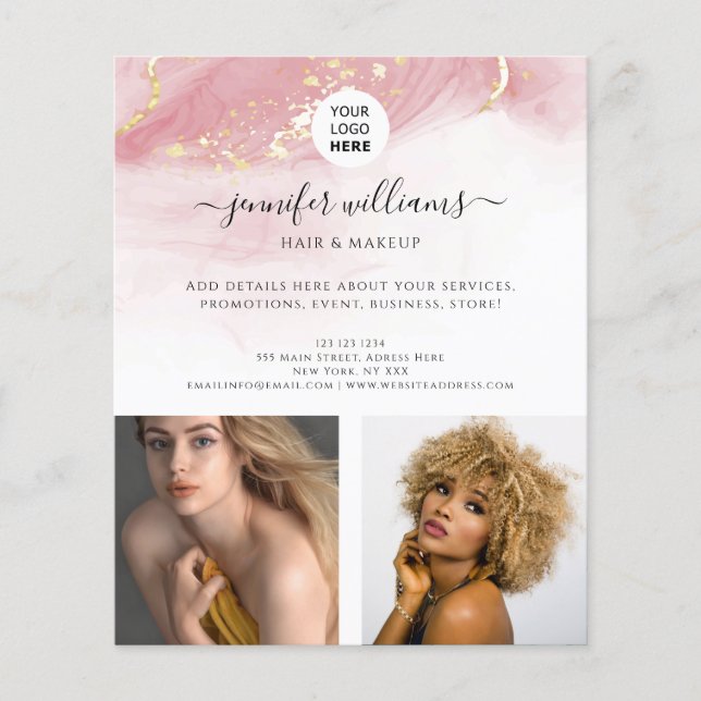 Foto Logo Werbung Rosa Blau Aquarell Moderne Flyer (Vorne)