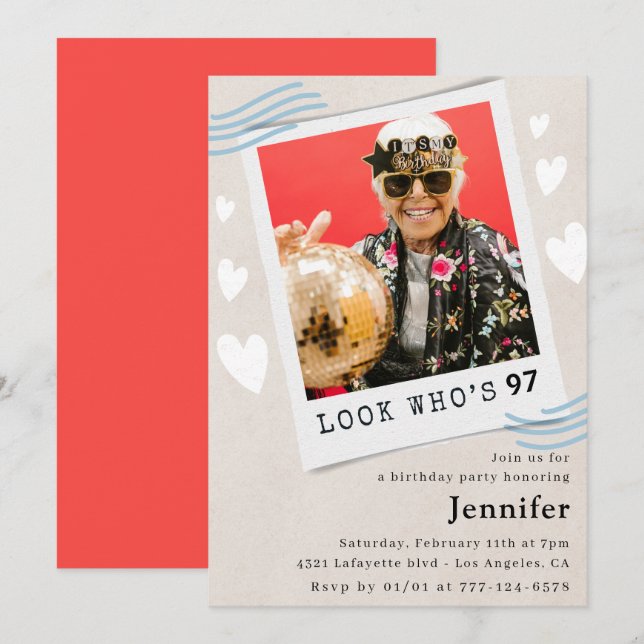 Foto Look, der 97. Geburtstag Einladung (Vorne/Hinten)