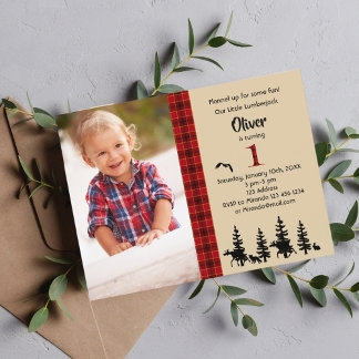 Foto Lumberjack Einladung zum 1. Geburtstag Postkarte