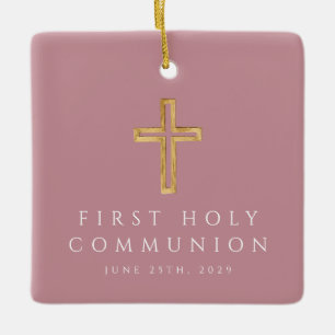 Foto Mädchen Religiös Kreuz Rosa Erstkommunion Keramikornament