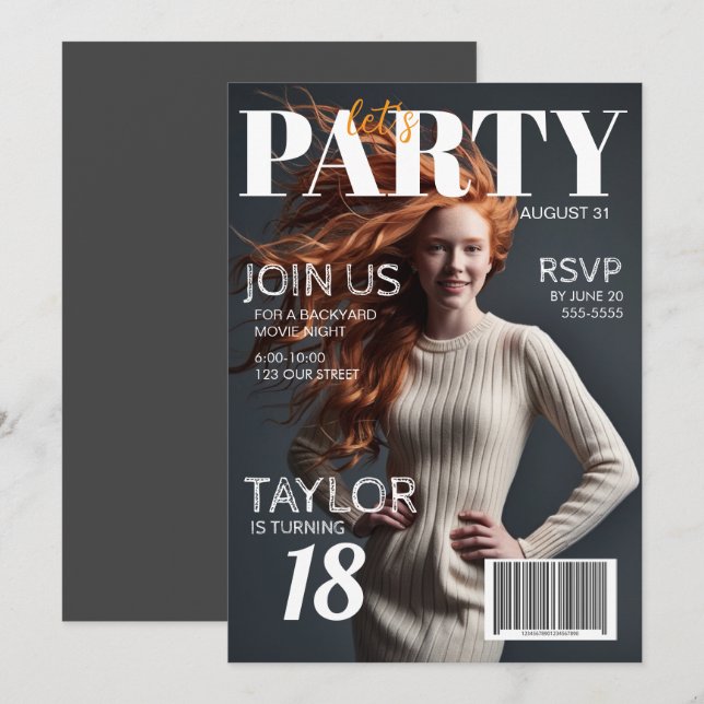 Foto Magazine Style 18. Geburtstag Einladung (Vorne/Hinten)