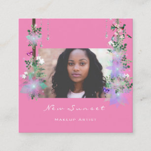Foto Makeup Artist Eyelash Pink Brows Florals Quadratische Visitenkarte