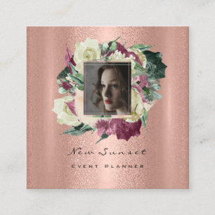 Foto Makeup Artist Wedding Event Floral Rose Gold Quadratische Visitenkarte