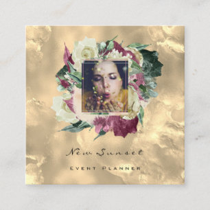 Foto Makeup Blogg Event Plane Floral Gold Rose Quadratische Visitenkarte