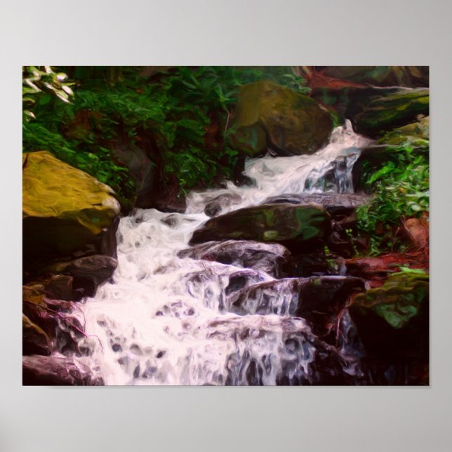 Foto-Malerei für kleine Waldflächen Wasserfall Poster (Vorne)