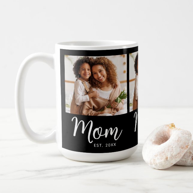 Foto Mama Gegründetes Datum Schwarz Weiß Schrift G Kaffeetasse (Mit Donut)