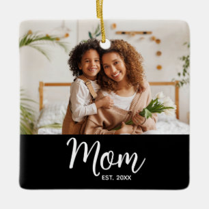 Foto Mama Gründungsdatum Weiße Schrift auf Schwarz Keramikornament