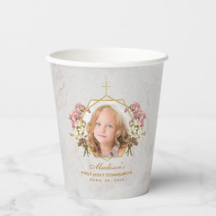 Foto-Marble der ersten Kommune Rosa Orchid Gold Pappbecher
